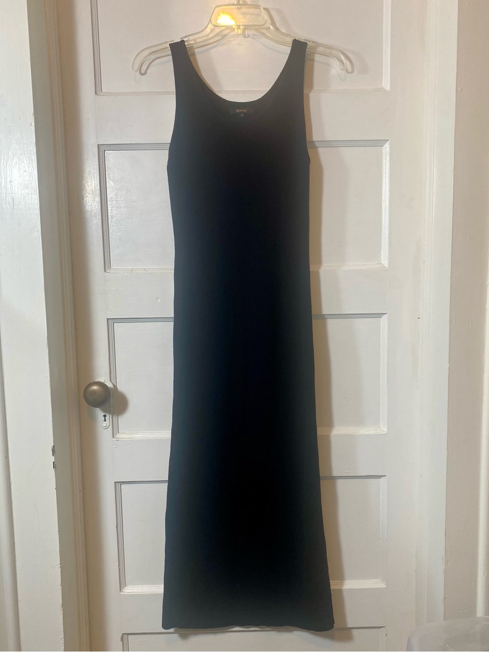 Quince Black Cotton Cashmere Ribbed Sleeveless Midi Dress M